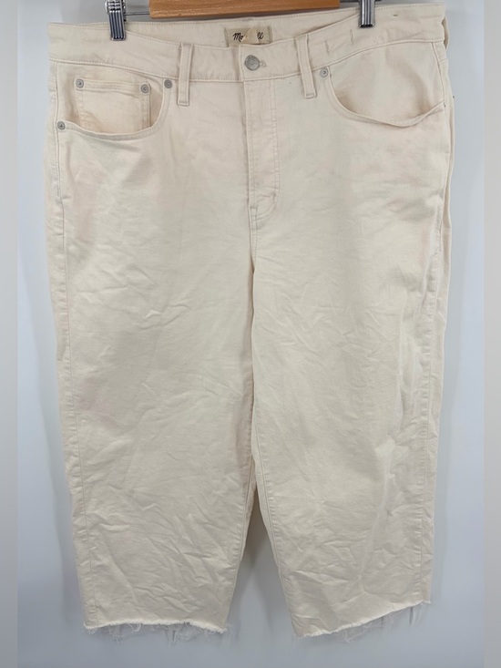 Denim - Madewell the perfect vintage wide leg crop cream raw hem jean women’s 16W preppy